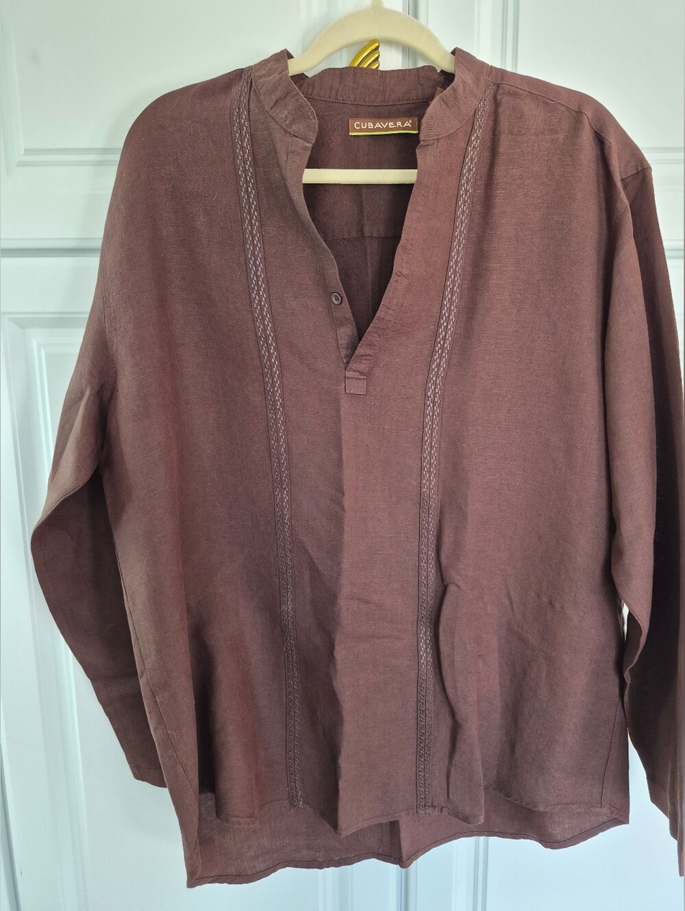 Cubavera Men's Long-Sleeve Shirt in Deep Brown XL